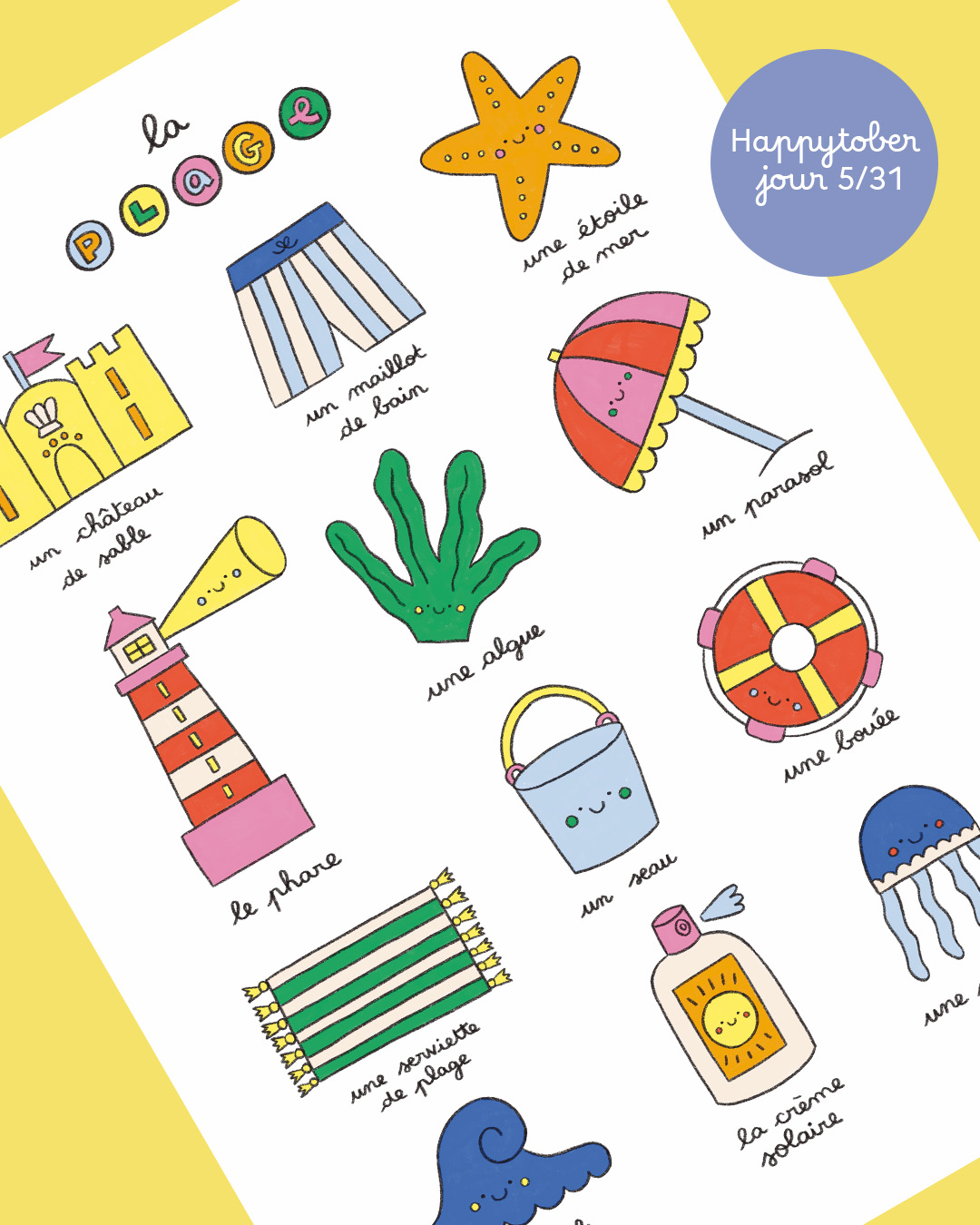 Imagier de la plage, Happytober 5/31, format A3